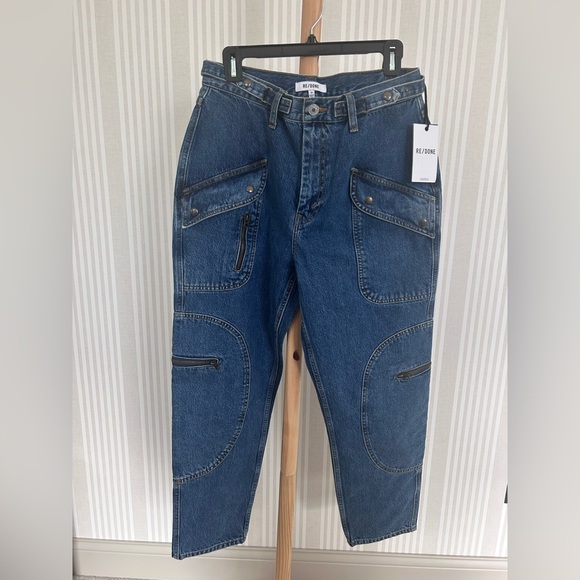 RE/DONE Racer Taper Speedway Jean in blue organic rigid denim. Women’s Sz 29 NWT - Picture 6 of 13